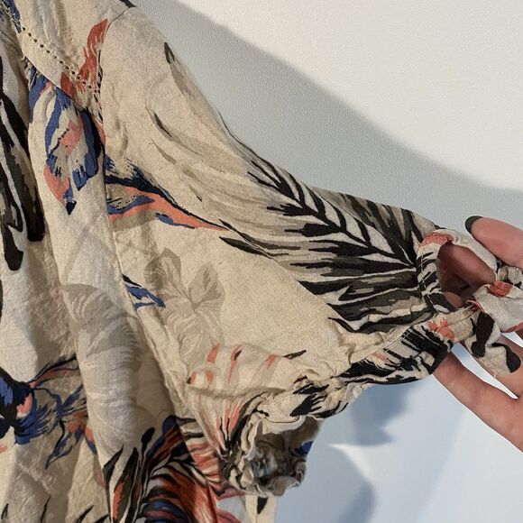 CJ Banks Linen Blend Top Womens 3X Shirt Floral Botanical Short Sleeve Button Up - Picture 4 of 10